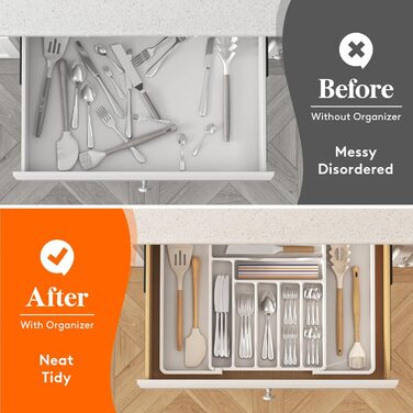 Органайзер для столових приборів 57 х 38 см для шухляд, 9 відділень, білий Lifewit