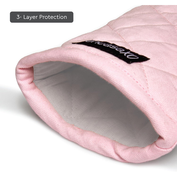 Рукавички Encasa Homes Extra Long для духовки та мікрохвильової печі (2 шт.) для використання на кухні - Силіконові сріблясті термостійкі - Захищають руки від гарячого обладнання - (17x29 см, світло-рожеві та світло-сірі)