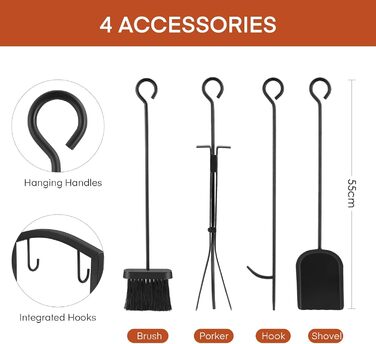 Підставка для дров з 4 камінними інструментами TLSUNNY