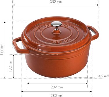 Чавунна каструля/кокотниця STAUB, кругла, 8,35 л, функція Ароматичний дощ для оптимального зволоження, для всіх типів варильних поверхонь, включаючи індукційні та духові шафи, (кориця, 28 см)