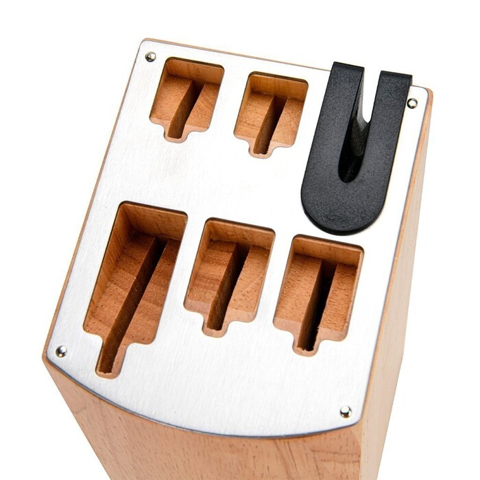 Набір ножів Fissman 6 предметів ULM у дерев`яній підставці з вбудованим точилом (2743)