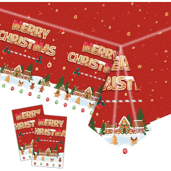 Різдвяні скатертини, одноразові різдвяні скатертини, великі прямокутні скатертини у формі Санта-Клауса, сніговика, обідні скатертини для різдвяної вечірки (137 x 274 см) (пряниковий чоловічок), 2