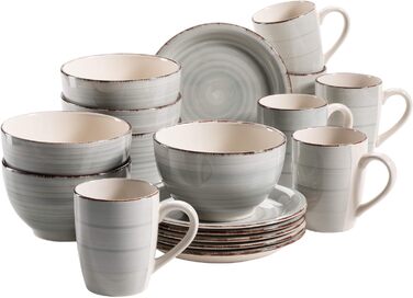 Вінтажний сніданок на 6 осіб, кераміка з ручним розписом, набір посуду з 18 предметів, синій, керамограніт димчасто-блакитний, 931492 Bel Tempo II