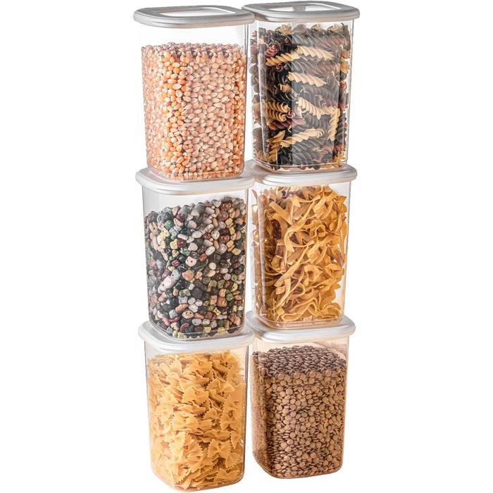 Банки для хранения с герметичными крышками Набор из 24 контейнеров для хранения БЕЗ БИСФЕНОЛА А Для мюсли, хранения муки и сахара Практичный кухонный ящик для хранения всех продуктов (белый / набор из 6 шт. 1 200 мл)