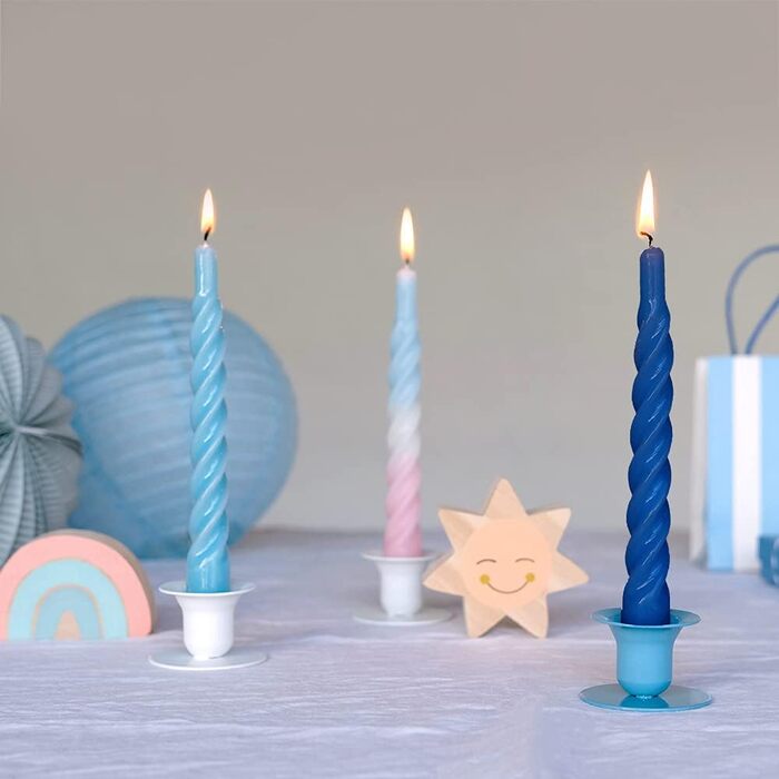 Свічки з крученим конусом, виготовлені в Італії, доступні 25 кольорів, лаковані настільні свічки, спіральні свічки з тривалим часом горіння 5 годин, декоративні свічки, 6 шт. , 2,2 x 21 см (темно-сині)