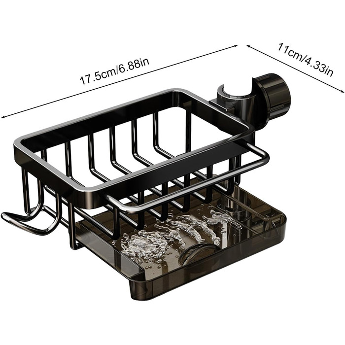 Тримач для губки для кухонного змішувача - Багатофункціональний органайзер для раковини Кошик-кран для зберігання губок, рушників для посуду та щіток Міцний дизайн з алюмінію та ABS-пластику Ідеально підходить для зберігання у ванній кімнаті (чорний)