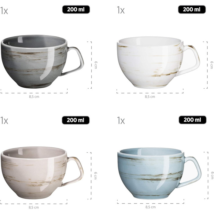 Серия MSER 931448 Derby, набор посуды премиум-класса с квадратными тарелками на 4 персоны гастрономического качества, современный комбинированный сервиз из 16 предметов в ярких пастельных тонах, прочный фарфор (набор кофейных чашек)