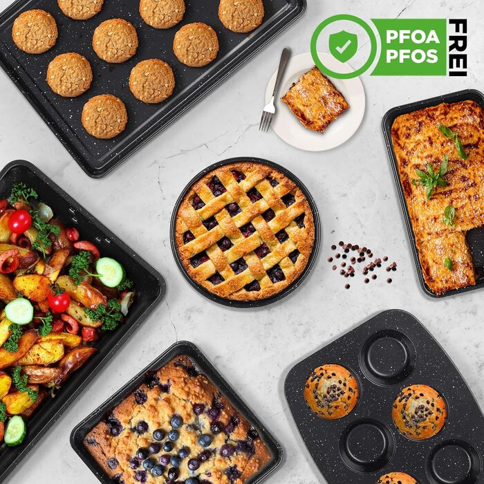 Набір форм для випічки NutriChef - Набір із 8 антипригарних форм для випічки - Без PFOA, PFOS, PTFE, придатний для використання в духовці до 232C - Кругла форма для випічки, форма для хліба, форма для мафінів та деко, придатний для миття в посудомийній ма