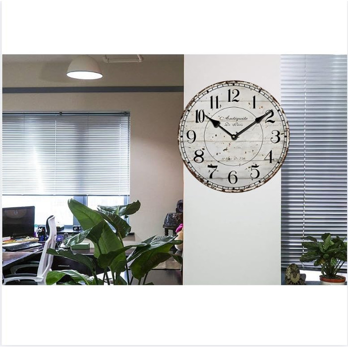 Настінний кухонний годинник YOAI, вінтажний, шеббі-шик, античний, ностальгічний, сільський, кварцовий годинник з МДФ з безшумним механізмом, 12 дюймів/30 см Ø (сірий)