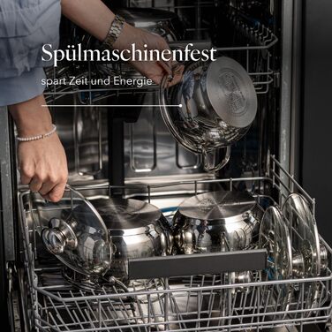 Набір посуду FLORINA 4 предмети Нержавіюча сталь 18/0 Кришка із загартованого скла Для індукційних, газових, електричних та керамічних варильних поверхонь Можна мити в посудомийній машині Високоякісний набір посуду для будь-якої кухні (8 предметів, каштан