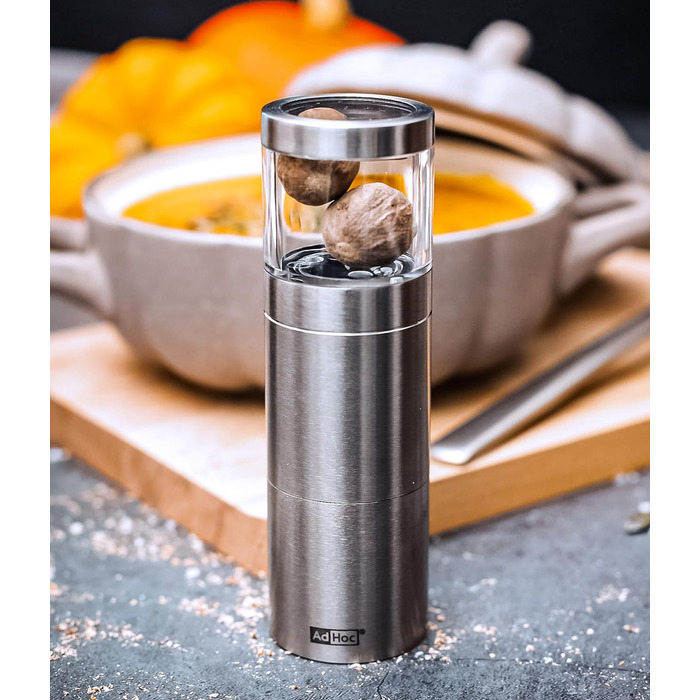 Млин для мускатних горіхів 12,5 см, сріблястий, подарунковий набір Muskatino AdHoc