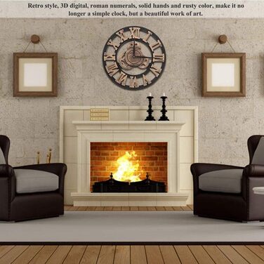 Великий круглий металевий настінний годинник у вінтажному стилі з безшумним нецокаючим годинником на батарейках 40 см, 16-дюймовий римський номер, годинники для вітальні, спальні, кухні, настінний годинник-прикраса (золота шестерня, 47 см)