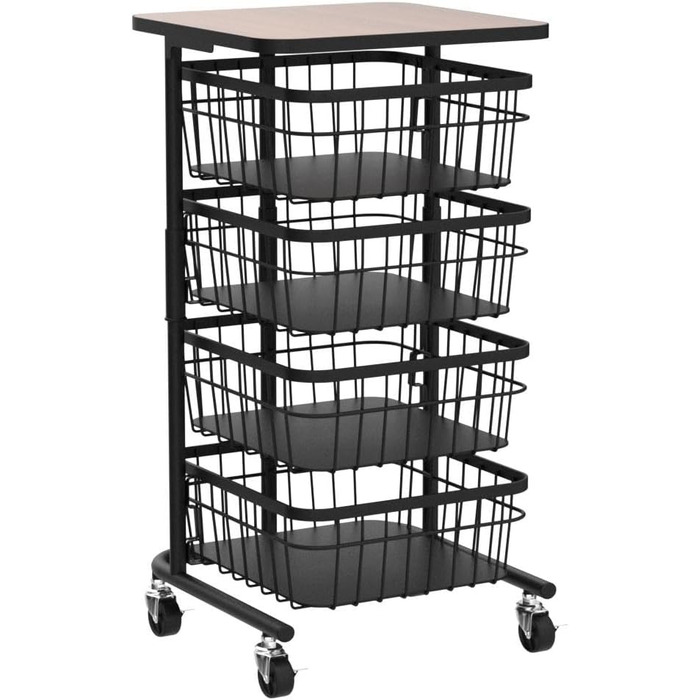 Кухонная тележка APEXCHASER, вращающаяся тележка, 4-уровневая многослойная кухонная полка с колесиками, контейнер для хранения, поворотная корзина для фруктов для кухни, гостиной, офиса, черный