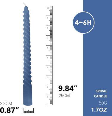 Набор из 4 конических спиральных свечей 2,2 x 25 см, синий микс Love Topsics