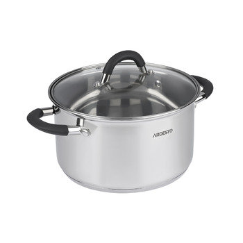 ARDESTO Каструля Gemini Salerno, скляна кришка, 2.3 л, сірі ручки з силіконом, нержавіюча сталь