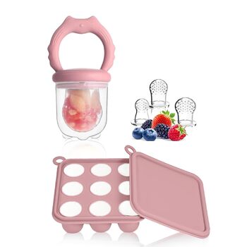 Фруктовий лосос малюк Силіконовий диспенсер для дитячого харчування та лоток для заморожування, молочне морозиво, засіб для полегшення прорізування зубів, соска для самостійного годування (рожевий для котів)