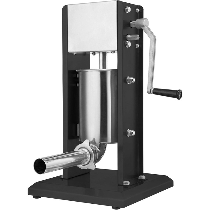 Професійна машина для наповнення ковбас Zelsius з нержавіючої сталі (3 літри, срібло) чотири різні труби для наповнення, наповнювач для ковбас, прес для ковбас, ковбасна машина з 2-швидкісним редуктором, вентиляційним клапаном і рукояткою