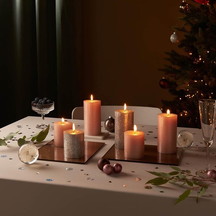 Свічки Bolsius Rustic Pillar - Оливково-зелені - Набір з 4 шт. - Декоративні побутові свічки - Час горіння 60 годин - Без запаху - Натуральний рослинний віск - Без пальмової олії - Оливково-зелені (13 x 7 см, світло-рожеві)