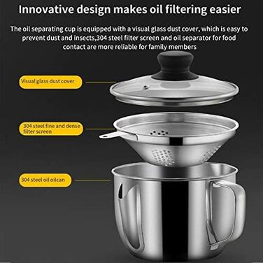 Сепаратор для отделения жира 1 л с крышкой, серебристый SENLUOV