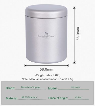 Безмежна подорож Титанова чайна каністра Caddy Відкрита портативна консервна банка для кавових приправ (YTI3209D)