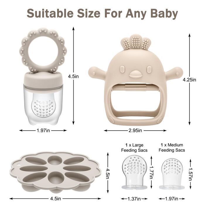 Соска CLDY Baby Fruit для немовлят, контейнер для зберігання дитячого харчування та 3 силіконові соски 3 розмірів для малюків від 3 місяців, дитяче морозиво для прорізування зубів, без BPA (1 набір зелених) (молочно-білий соняшник курча)