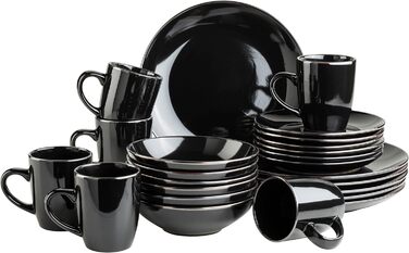 Современный набор посуды на 6 персон с ободком цвета латуни, es Combination Service с формами купе без ободка, керамогранит, (24 предмета, черный)