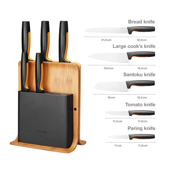 Набір ножів Fiskars Functional Form з бамбуковою підставкою 5 шт (1057552)