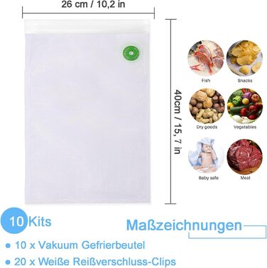 Вакуумні пакети 10 пакетів 26 x 40 см Vinabo