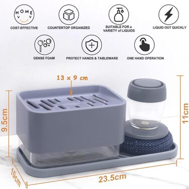 Диспенсер для миючого засобу для кухонної раковини з тримачем для губки HvOvMvE