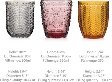 Набір склянок для пиття Singer Набір скляних склянок Porto з 6 предметів для 6 осіб, склянка для води, різнокольорова, унікальна нарізка, повсякденний, сімейна вечеря, офіс, набір склянок для соку на відкритому повітрі 310 мл поштові 6 шт.