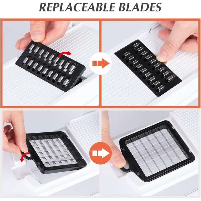 Овочерізка KEOUKE, 12-в-1 овочерізка, подрібнювач, кухонний комбайн з контейнером, захистом для рук, кошиком для зливання води (білий)