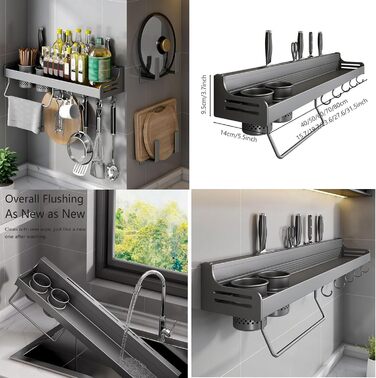 Настінний органайзер для кухонного приладдя 80 см сірий Giural