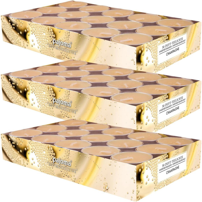 Ароматичні чайні свічки Pajoma 90, 3 x 30 шт. , ароматичні свічки, багато ароматів на вибір, висота 1,5 см, діаметр 3,5 см (шампанське, упаковка 3 x 30 шт. )