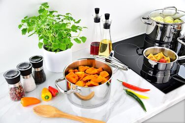 Маленька індукційна каструля Linnuo 16 см зі скляною кришкою, маленька каструля об&39ємом 1,5 л виготовлена з нержавіючої сталі 18/10, ручка не нагрівається, коване дно для всіх плит, міні-каструля, каструля для молока, індукційна каструля (20 см 3,5 л)