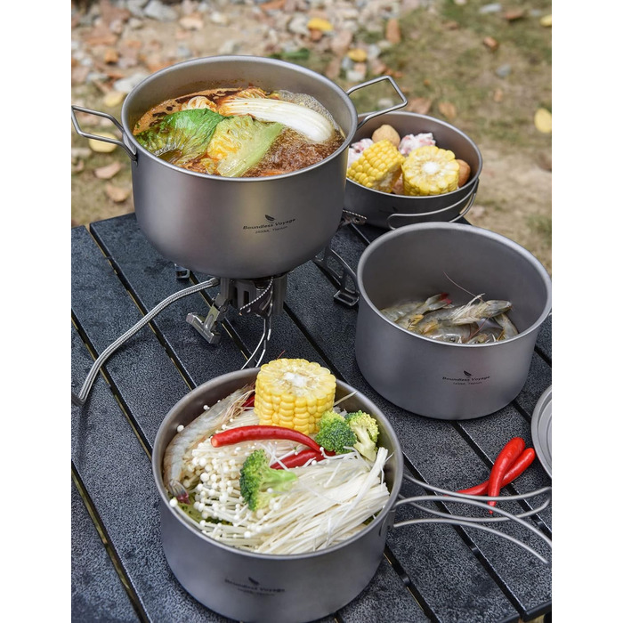 Титановая кастрюля со складной ручкой для кемпинга 2,4 л iBasingo