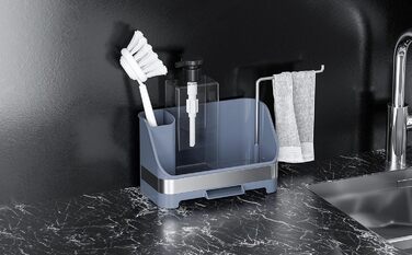 Органайзер для посуду APEXCHASER, дозатор мила з тримачем для губки, органайзер для раковини з нержавіючої сталі, мийка з нержавіючої сталі, кухонний органайзер з дозатором мила, піддон для крапель для кухні