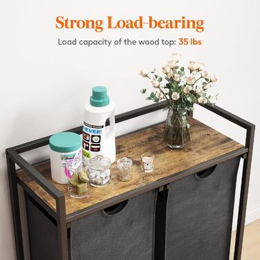 Сворачиваемая корзина для белья Lifewit, 95 л 2 выдвижные корзины для белья с верхней полкой и 2 семными сумками и ручками, сортировщик белья для прачечной, спальни, ванной комнаты и общего номера, черный 76x33,5x78 см Деревенский коричневый черный