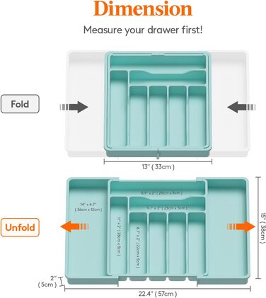 Органайзер для столових приборів 57 х 38 см для шухляд, 9 відділень, бірюзовий Lifewit