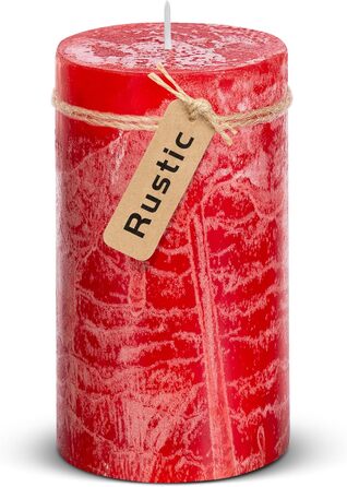 Набір із 4 свічок-стійок Brandsseller 7 x 10 см Однотонні та виготовлені з парафіну Сільські свічки з тривалим часом горіння Декоративні свічки для прикраси столу, Різдва та вечірок (7 x 18 см Набір із 4 шт. , червоні)