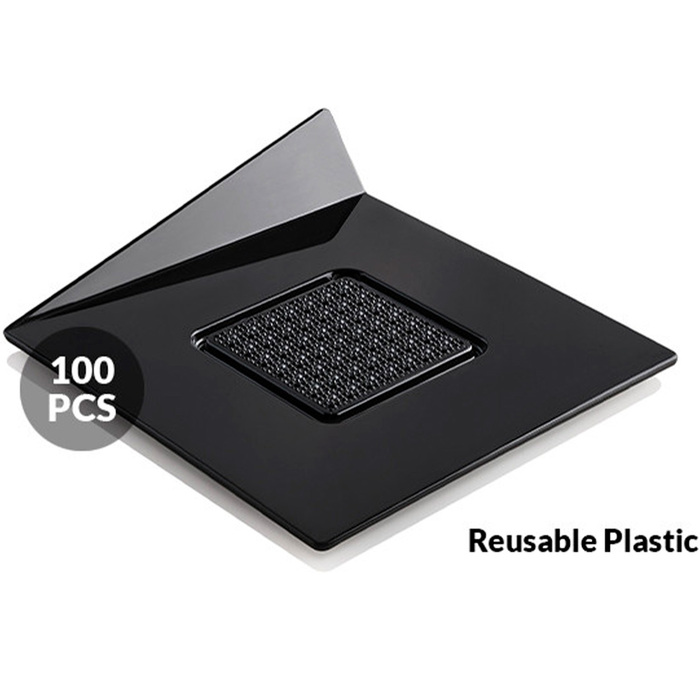 SET 100 BLACK TRAYS - SQUARE 83X83 MM Набір підставок під десерти 100 шт. 83x83 мм