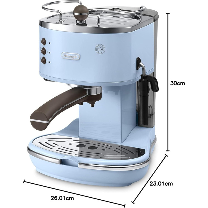 Кавоварка з портафільтром для еспресо в ретро-стилі, еспресо-машина з ручним спінювачем молока, для меленої кави або капсул ESE, резервуар для води 1,4 л, зелений (синій, одинарний), 39Longhi Icona Vintage ECOV 311.GR