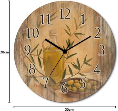 Настінний декор ARTLAND настінний годинник з дерева без цокання безшумний круглий Ø 30 см кухонний годинник кава капучино круасан T5XO Капучино та круасан (оливки та лимони, кварцовий годинник)