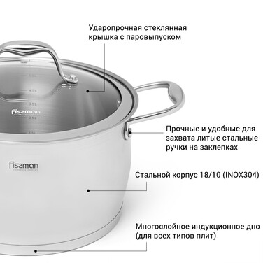 Каструля зі скляною кришкою 20 см 3,7 л MIRANDA Fissman