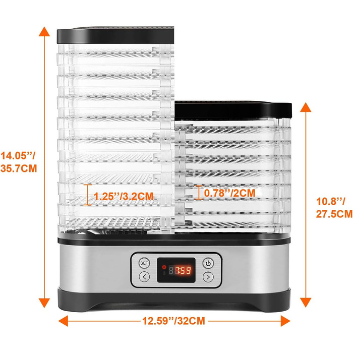 Дегідратор на 8 полиць, 400 Вт, сріблястий COOCHEER