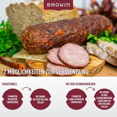 Натуральна оболонка для ковбас Натуральна оболонка вищого сорту для домашньої ковбаси, ялівцевої ковбаси, білої ковбаси, сардельки (калібр 18/20 мм, 91 метр, овеча оболонка)