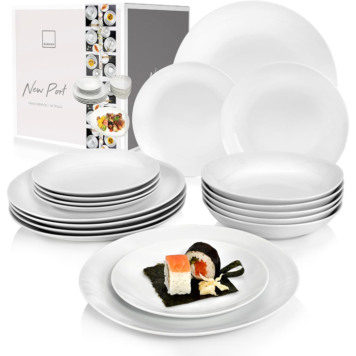 Столовий сервіз, білий, порцеляна (обідній сервіз 18 шт. на 6 персон) Sänger New Port