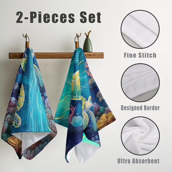 Різдвяні кухонні рушники Kwlegh, рушник для рук, різдвяна ялинка, цукерка-тростина, сніжинка, рушник для пальців, набір з 2 шт. , милий чоловічий банний рушник, високопоглинаючі рушники, 36 x (зелена морська черепаха)