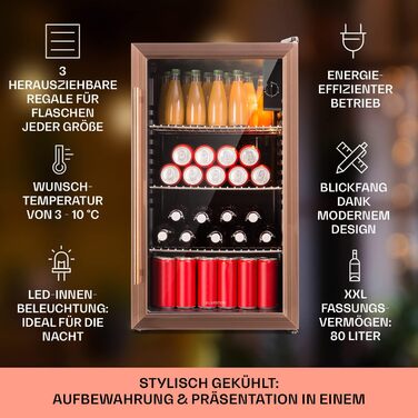 Мини-холодильник со стеклянной дверцей 80 л медный Klarstein