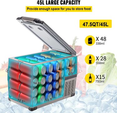 Автомобільний холодильник VEVOR 35L, компресорний холодильник, коробка-холодильник з нержавіючої сталі, ізольована коробка для свят, міні-холодильник, автомобільний холодильник з розеткою 35L (45L)