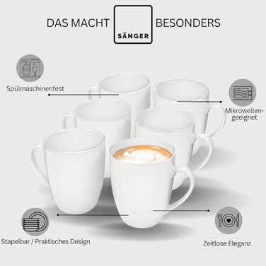 Тарілка для пасти New Port з 4 предметів, набір тарілок для пасти на 4 особи, порцелянова миска для пасти, глибока тарілка, яку можна мити в посудомийній машині, багатофункціональна миска біла 370 мл PREMIUM COLLECTION (кавова кружка 6 предметів)